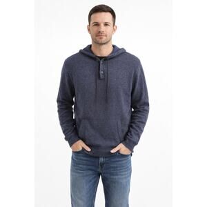 Raffi‎ Birdseye 100% Cashmere V-neck Hoodie, Heathered Navy size Medium